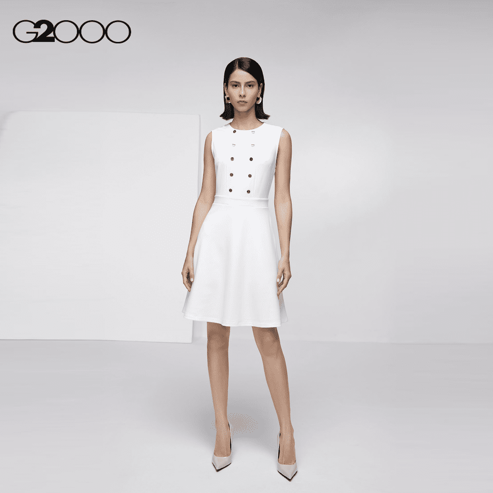 G2000 Women Texture Knit Fit & Flare Dress with Metal Button Detail